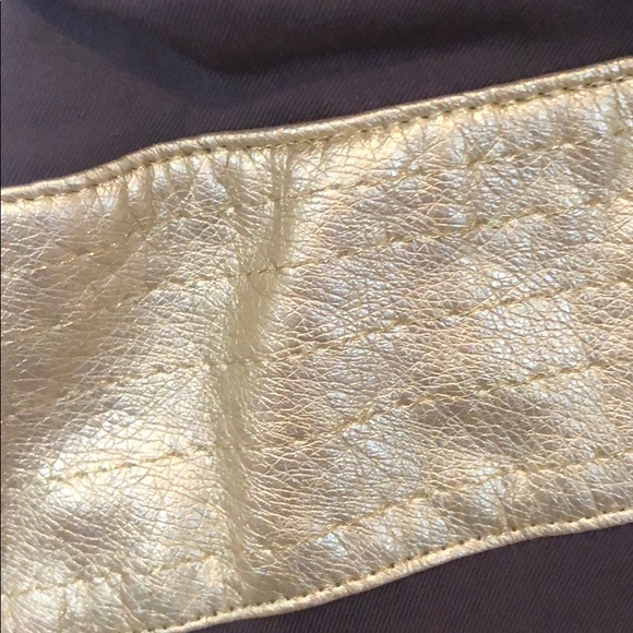 G COUTURE BROWN DRESS WITH GOLD FAUX LEATHER TRIM - Picture 5 of 7